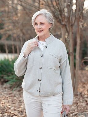 J.Jill Cloud Gray Button-Front Knit Sweater – Size S (fits like M)